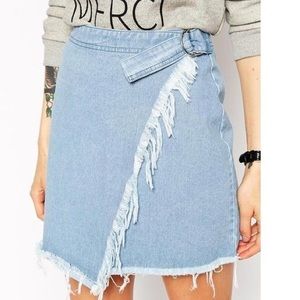 asos wrap denim asymmetric raw hem skirt XXS